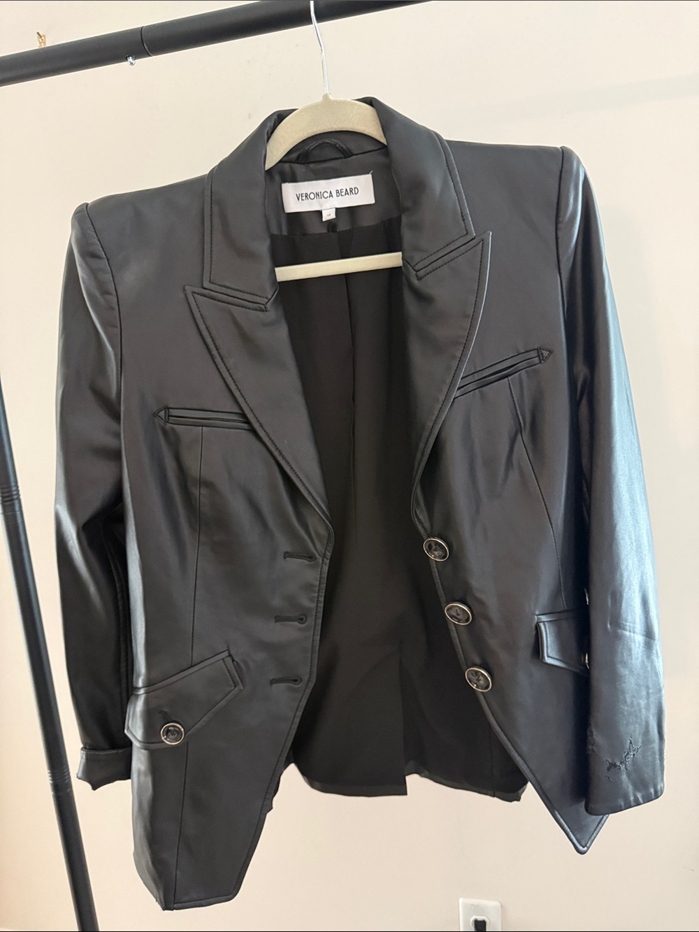 Veronica Beard Black Faux Leather Tailored Blazer